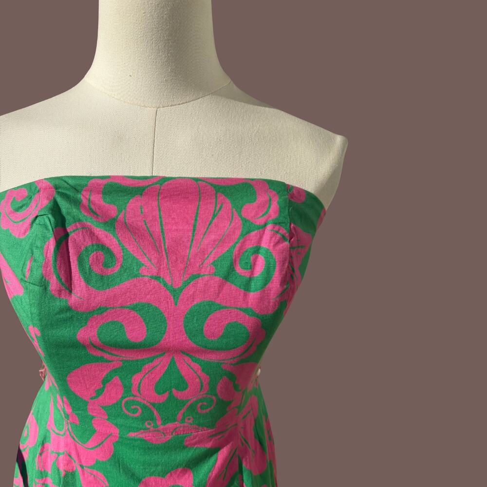 Lilly Pulitzer Strapless Dress | Pink Green Print | Size 0 | Vintage Inspired - Picture 3 of 7